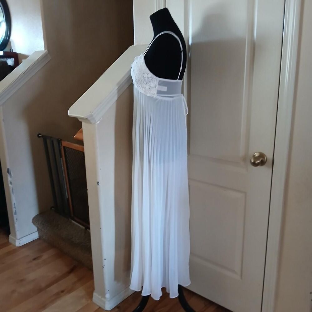 Vintage White Maxi Slip Dress Lacey Top Sheer Pleated Accordion Skirt S Coquette - Picture 3 of 8